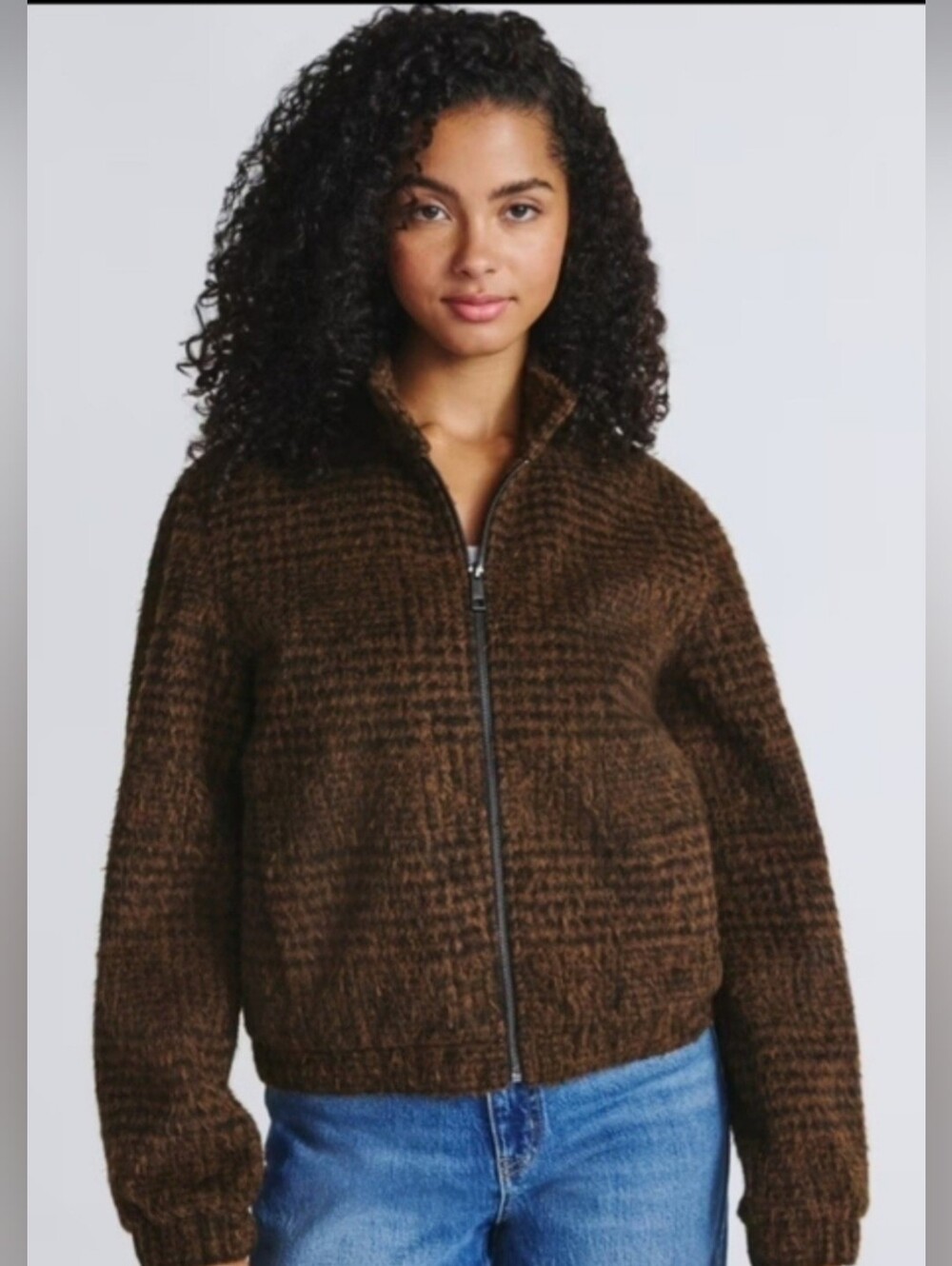 Time and Tru Chocolate Brown Textured Zip-Front Pea Coat